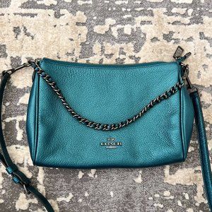 Coach Carrie Metallic Dark Teal Crossbody